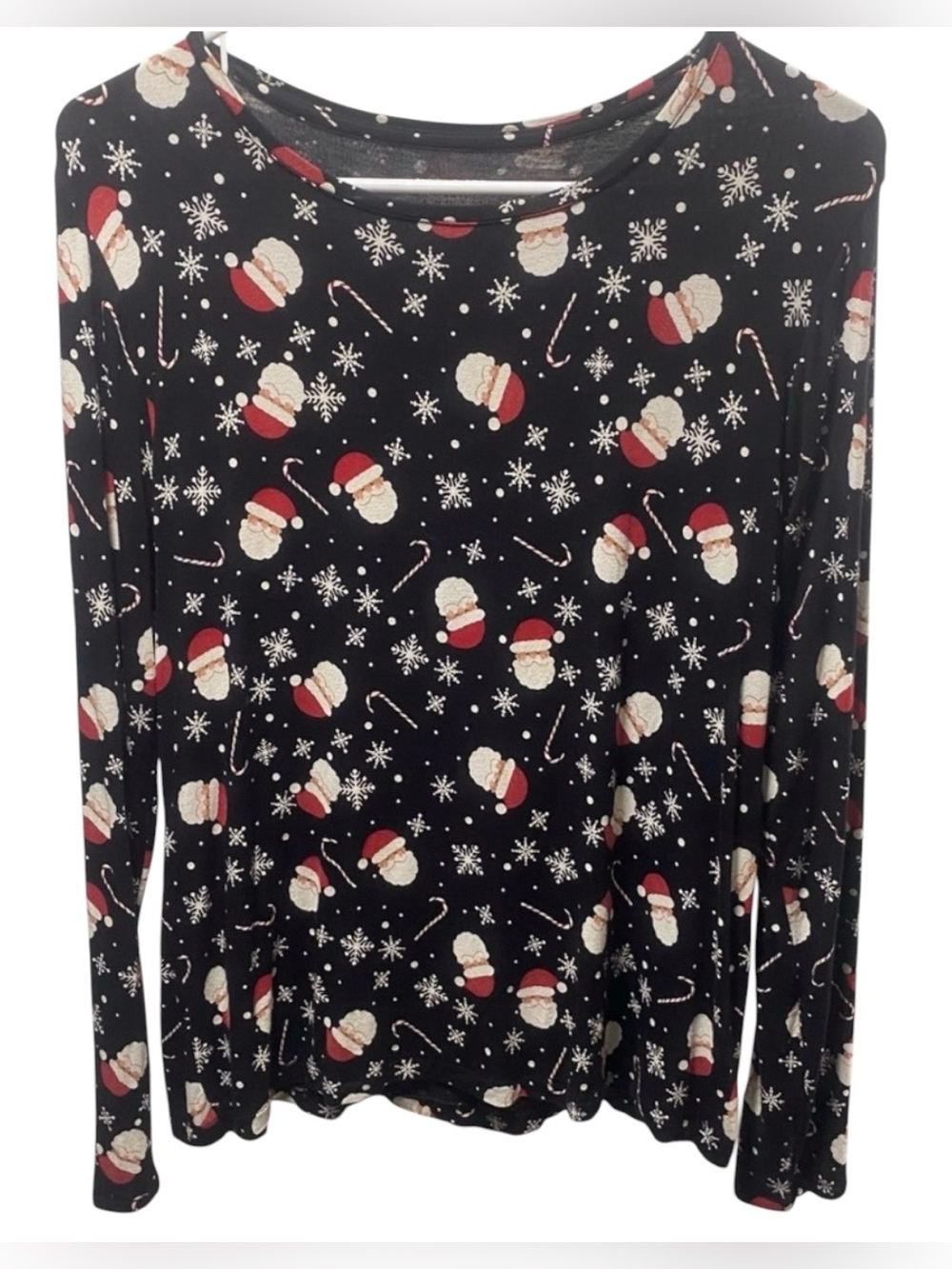 Celebrate Together‎ Stretch Knit Christmas Top Santa Candy Canes Black size L